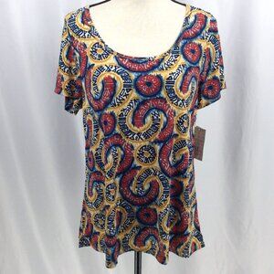 NWT LuLaRoe Classic T Top Womens Size Medium Geometric Red Blue Short Sleeve